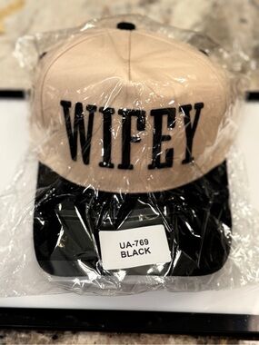WIFEY Two-Tone Adjustable Baseball Cap - Beige Crown with Black Brim